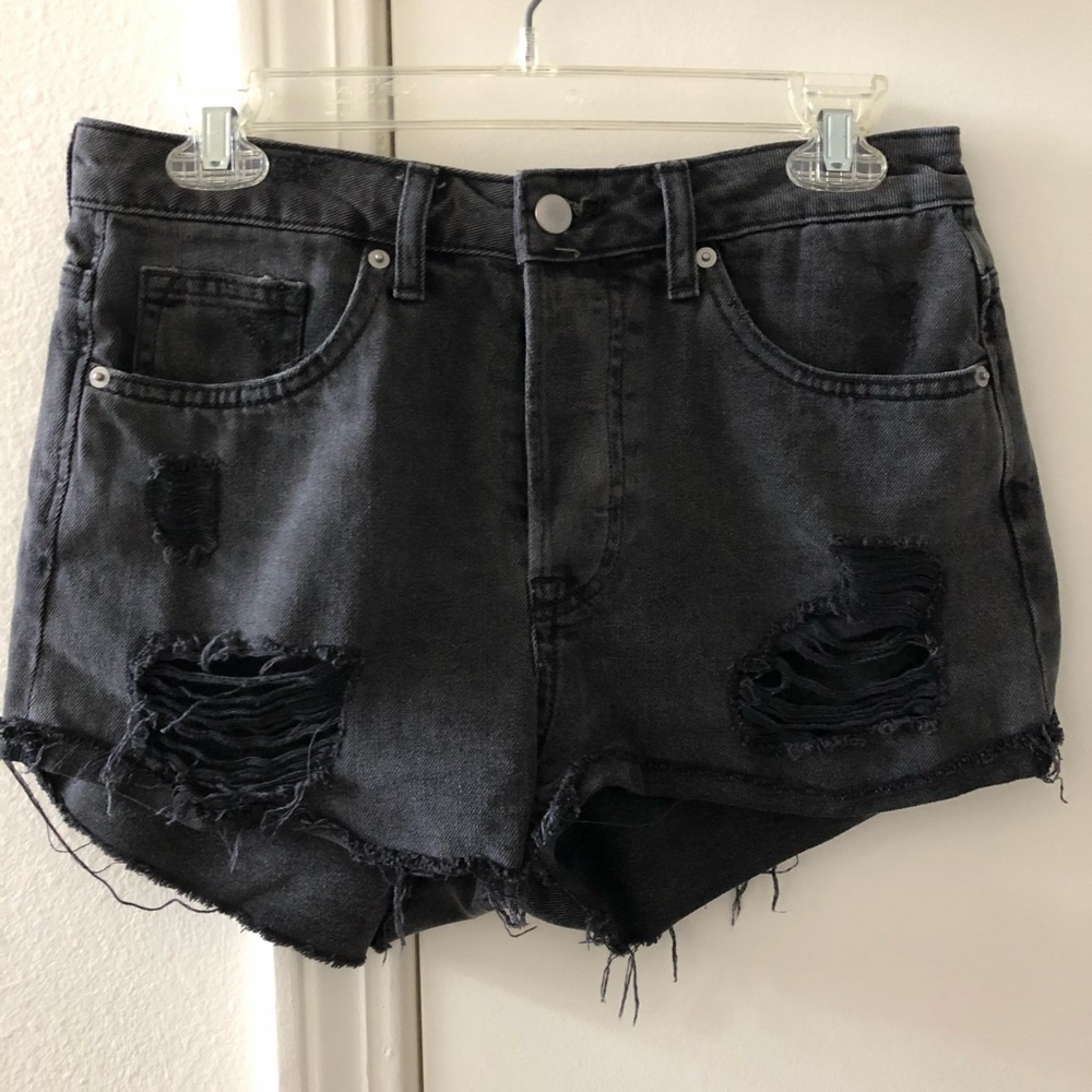 Black high rise denim shorts